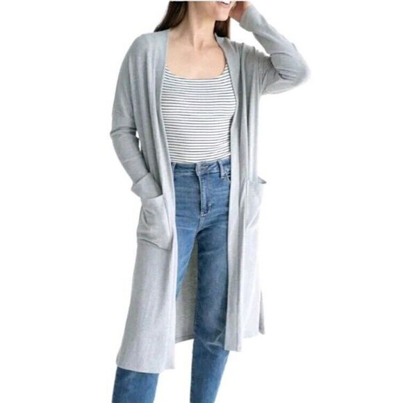 MAGASCHONI Open Front Long Lined  Cardigan Duster Length Gray Size Medium - Picture 1 of 8
